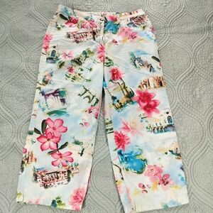 2/$30 Chicos Tropical Print Capri‎ Pants Womens Size 1.5 US 10 Summer
